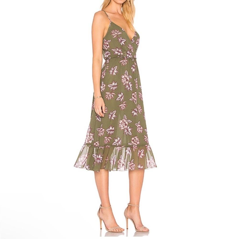 Avec Les Filles Semi-Sheer Chiffon Floral V-Neck Midi Dress Size XL - Picture 2 of 8